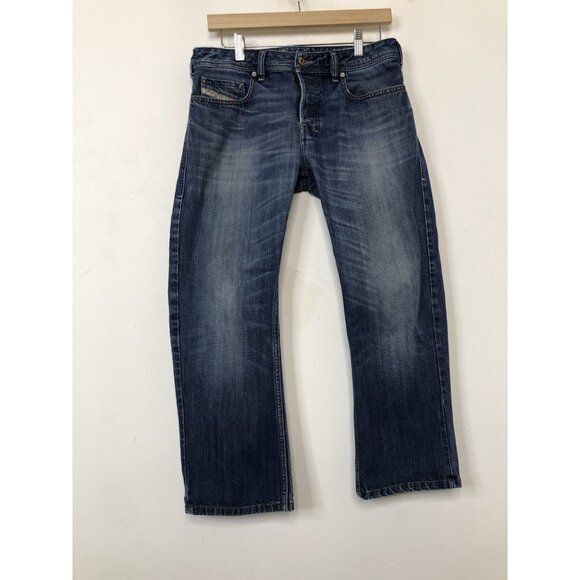 Diesel Industry Zathan Mens 28x25 Blue Denim Jeans Regular Bootcut Hemmed - Picture 2 of 8